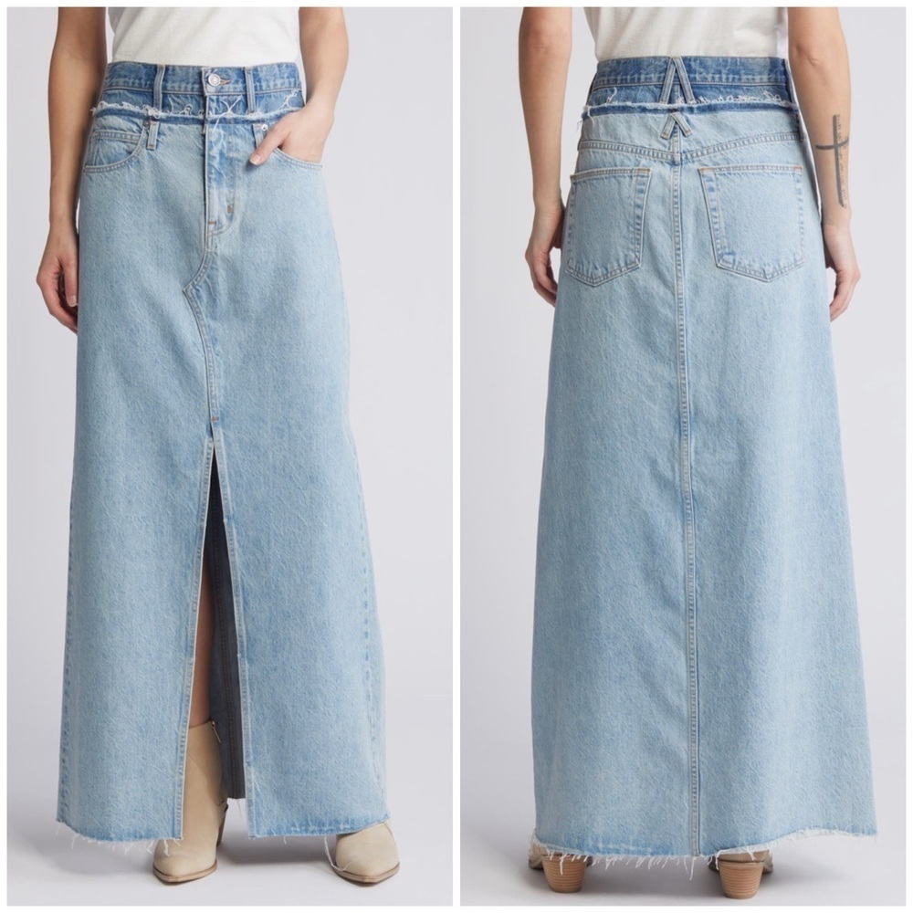 NWT Slvrlake Re Work Dallas Double High Waist Organic Cotton Denim Maxi Skirt 23